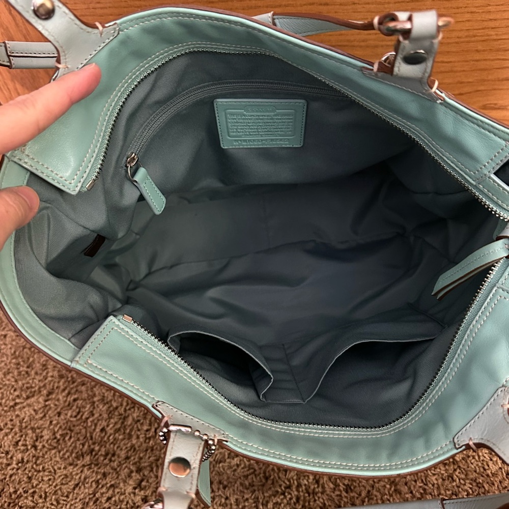 Coach Robins Egg Blue Leather Tote Bag - Picture 3 of 6